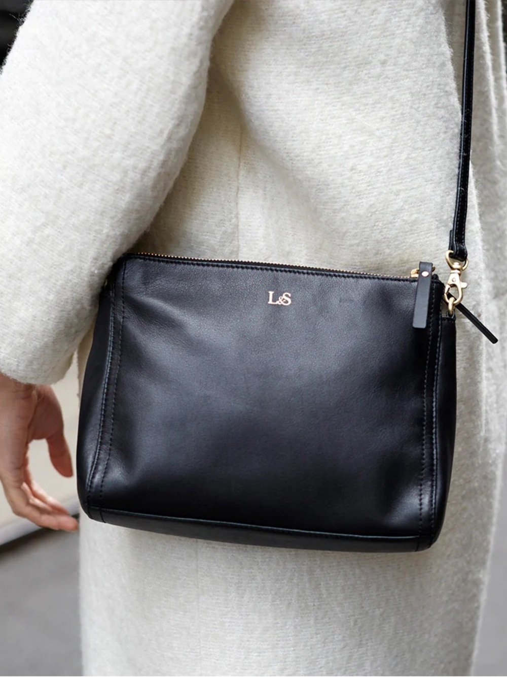 Lo & Sons Pearl Leather Crossbody Bag with Gold Accent